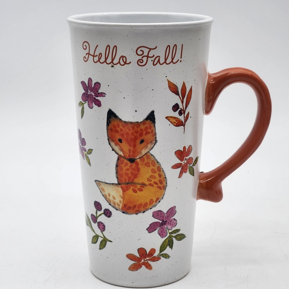 Sheffield Home Hello Fall Fox Tall Ceramic Mug Speckled Floral Autumn Latte Cup